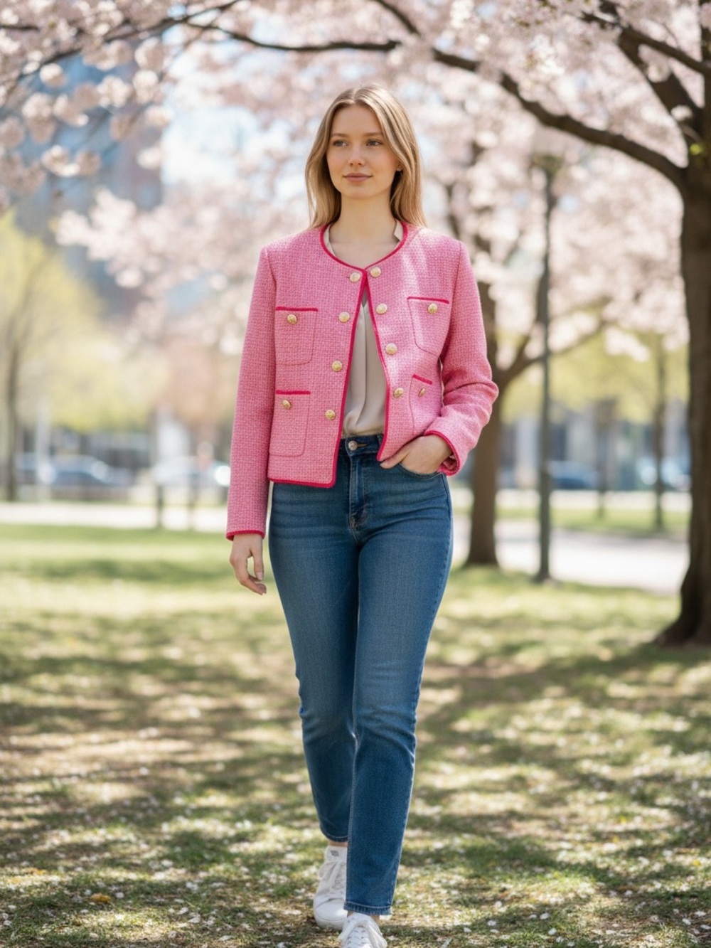 Pink Tweed Boxy Jacket - Women Cicy Bell